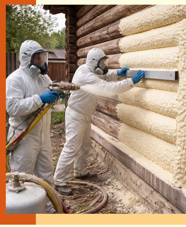 Утепление бревенчатого дома ППУ в Магадане эффективной изоляцией