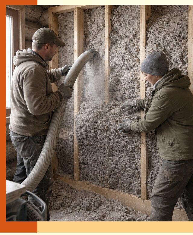 Утепление бревенчатого дома эковатой в Магадане