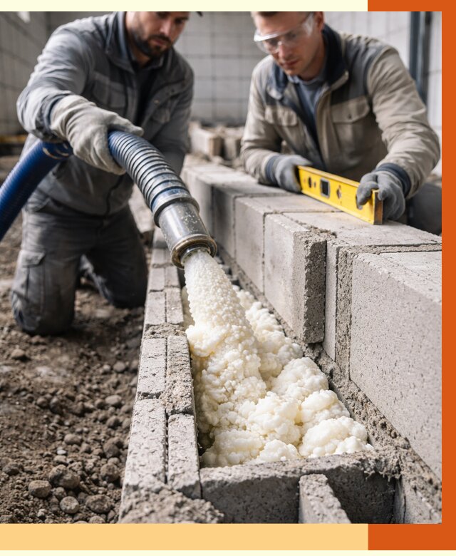 Заполнение колодцевой кладки ППУ в Магадане от 4294 руб. за м2 | ТепломастерМгд