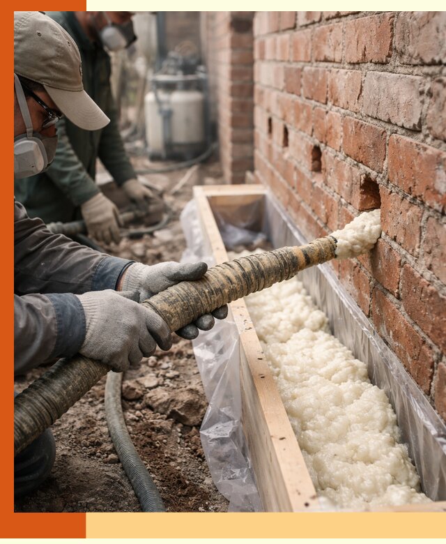 Заливка ППУ в пустоты кирпичной стены в Магадане