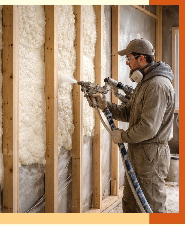 Утепление каркасной стены ППУ в Магадане от 4345 руб./м2 под ключ | ТепломастерМгд