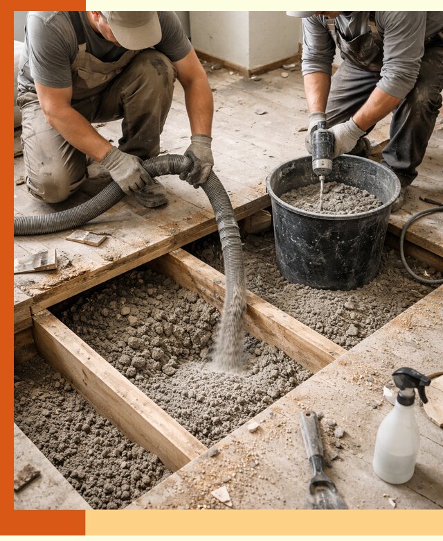 Заполнение пустот пола в Магадане полиуретаном и пенополистиролом