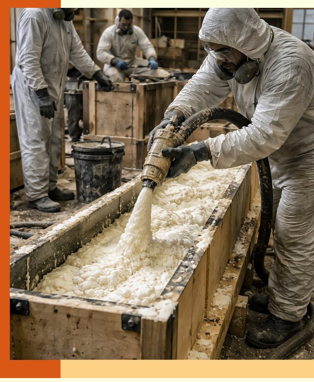 Заливка пенополиуретана в формы для утепления в Магадане