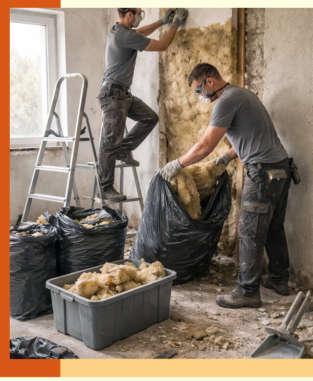 Демонтаж старого утеплителя и вывоз отходов в Магадане